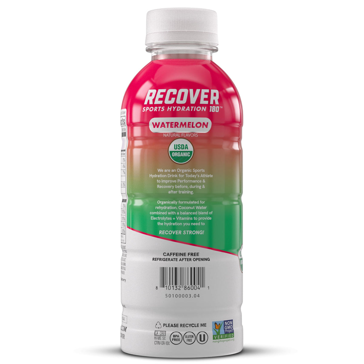 RECOVER 180 Organic Sports Hydration – Watermelon, No Sugar Added, 20 Calories (16.9 oz, 12-Pack)
