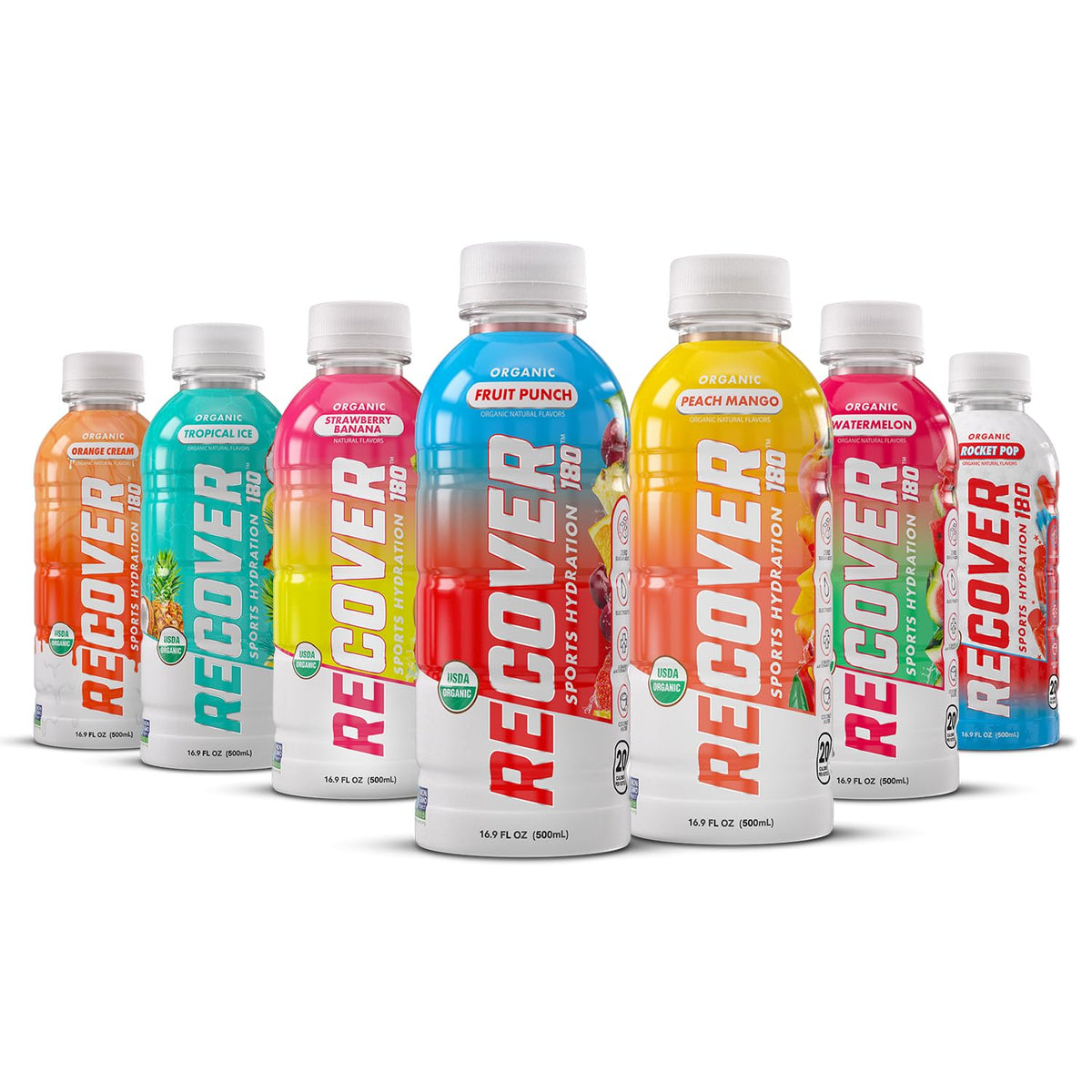 RECOVER 180 Organic Sports Hydration Drink – No Sugar Added, 20 Cal, Potassium Electrolytes (16.9 oz x12, Variety Pack)