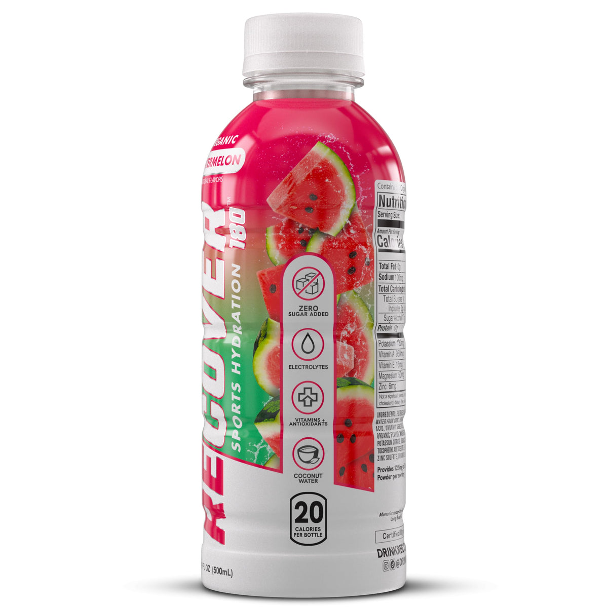 RECOVER 180 Organic Sports Hydration – Watermelon, No Sugar Added, 20 Calories (16.9 oz, 12-Pack)