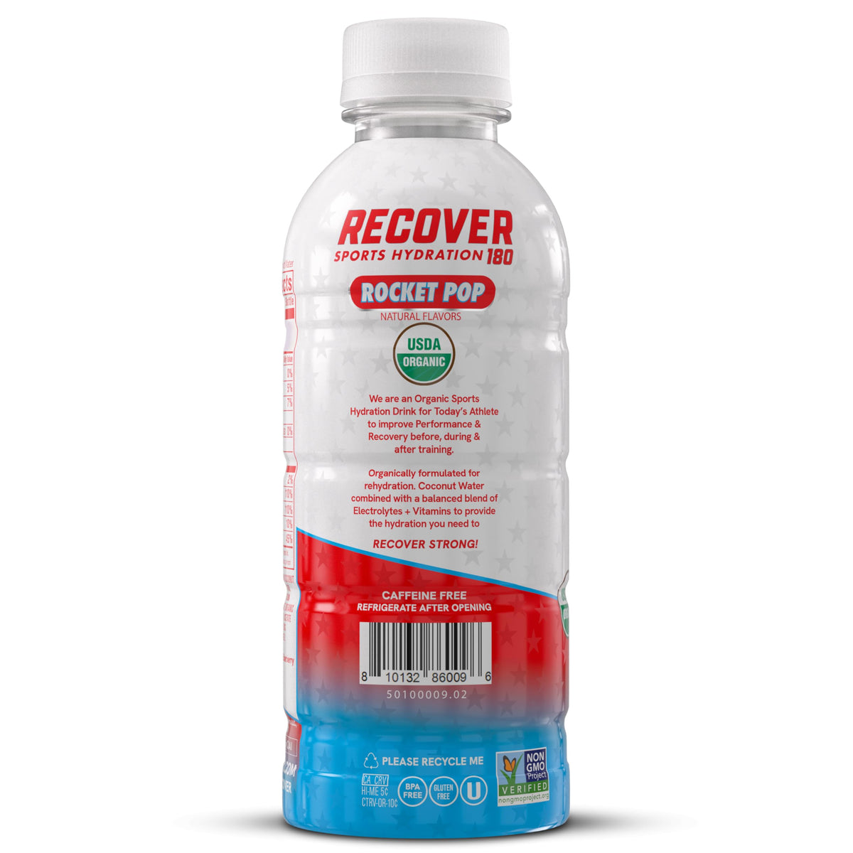 RECOVER 180 Organic Sports Hydration Drink – No Sugar Added, 20 Cal, 16.9 fl oz Pack of 12, Rocket Pop
