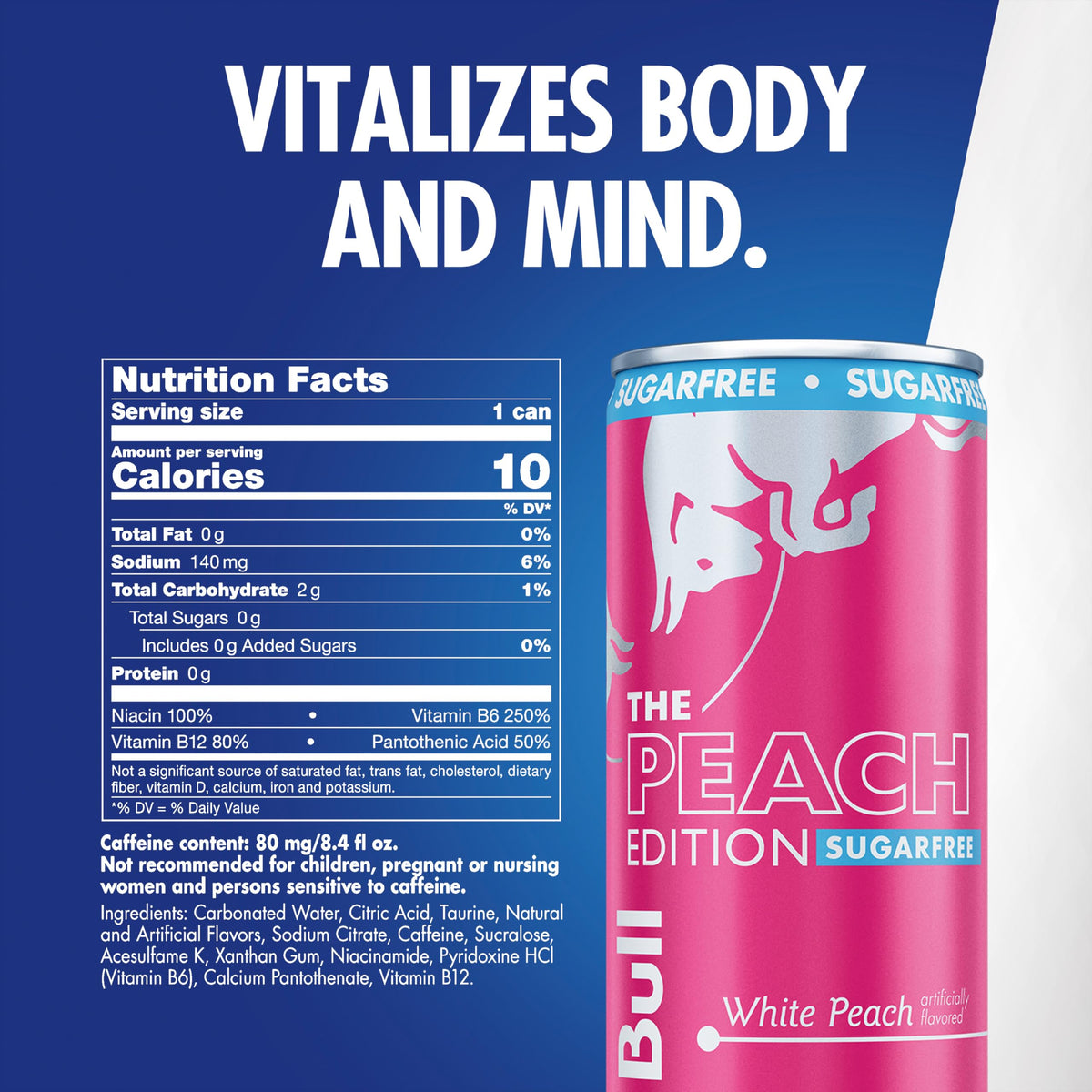 Red Bull Peach Edition Sugarfree Energy Drink – White Peach, 8.4 oz Can (24 Pack)