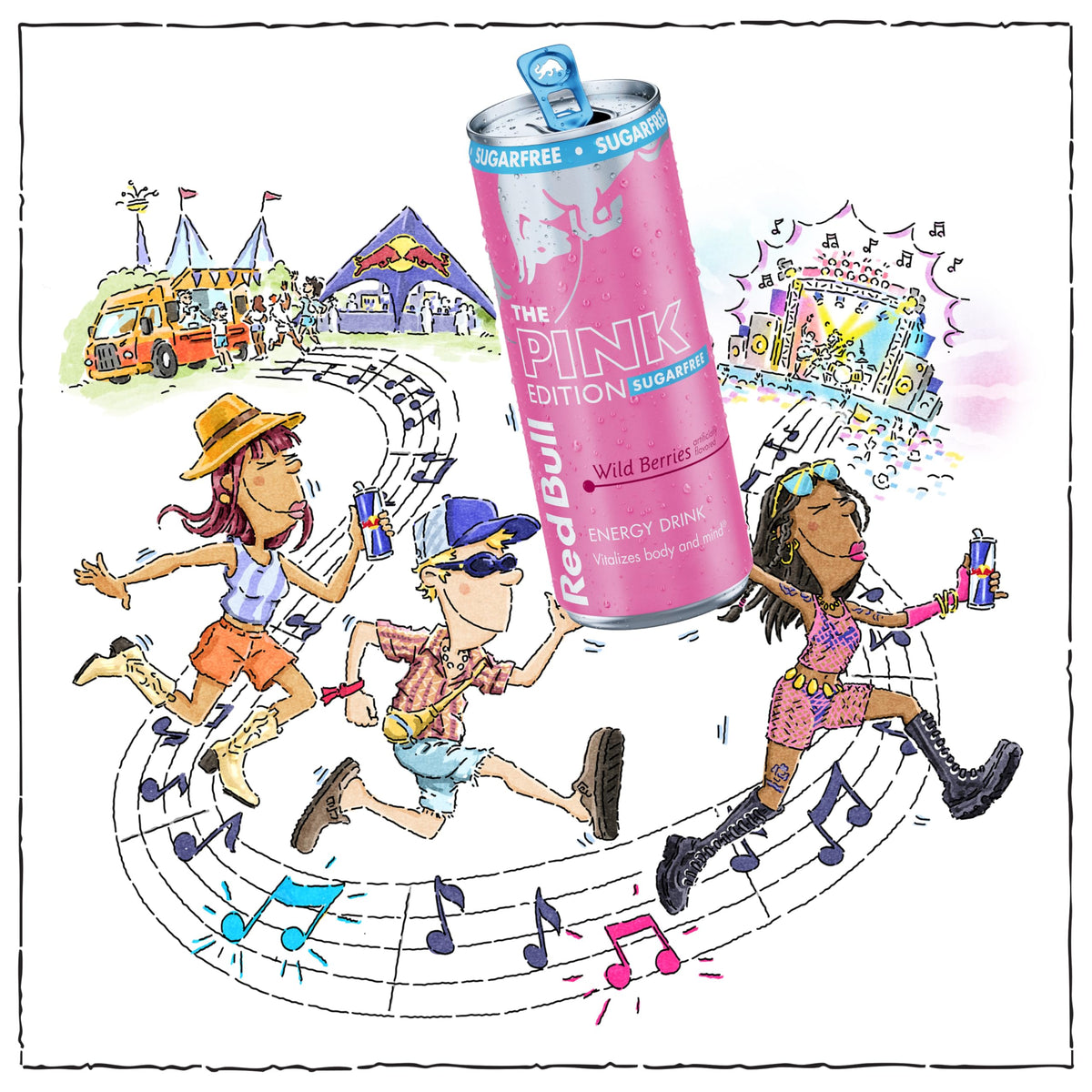 Red Bull Pink Edition Sugar-Free Energy Drink – Wild Berries, 80 mg Caffeine, Pack of 24