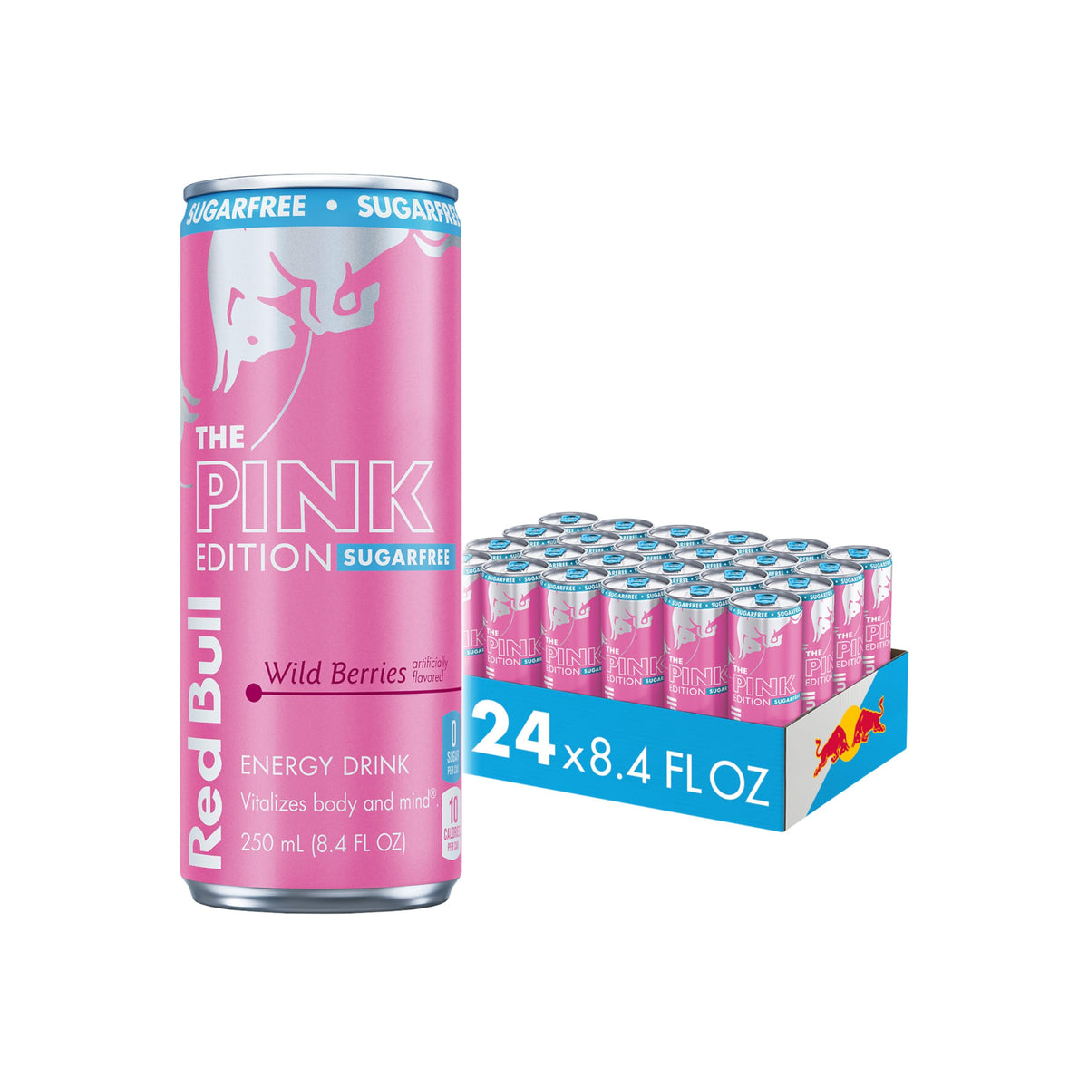 Red Bull Pink Edition Sugar-Free Energy Drink – Wild Berries, 80 mg Caffeine, Pack of 24