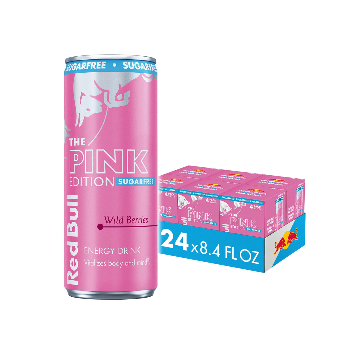 Red Bull Pink Edition Sugar-Free Energy Drink – Wild Berries, 80 mg Caffeine, Taurine & B Vitamins, Pack of 24