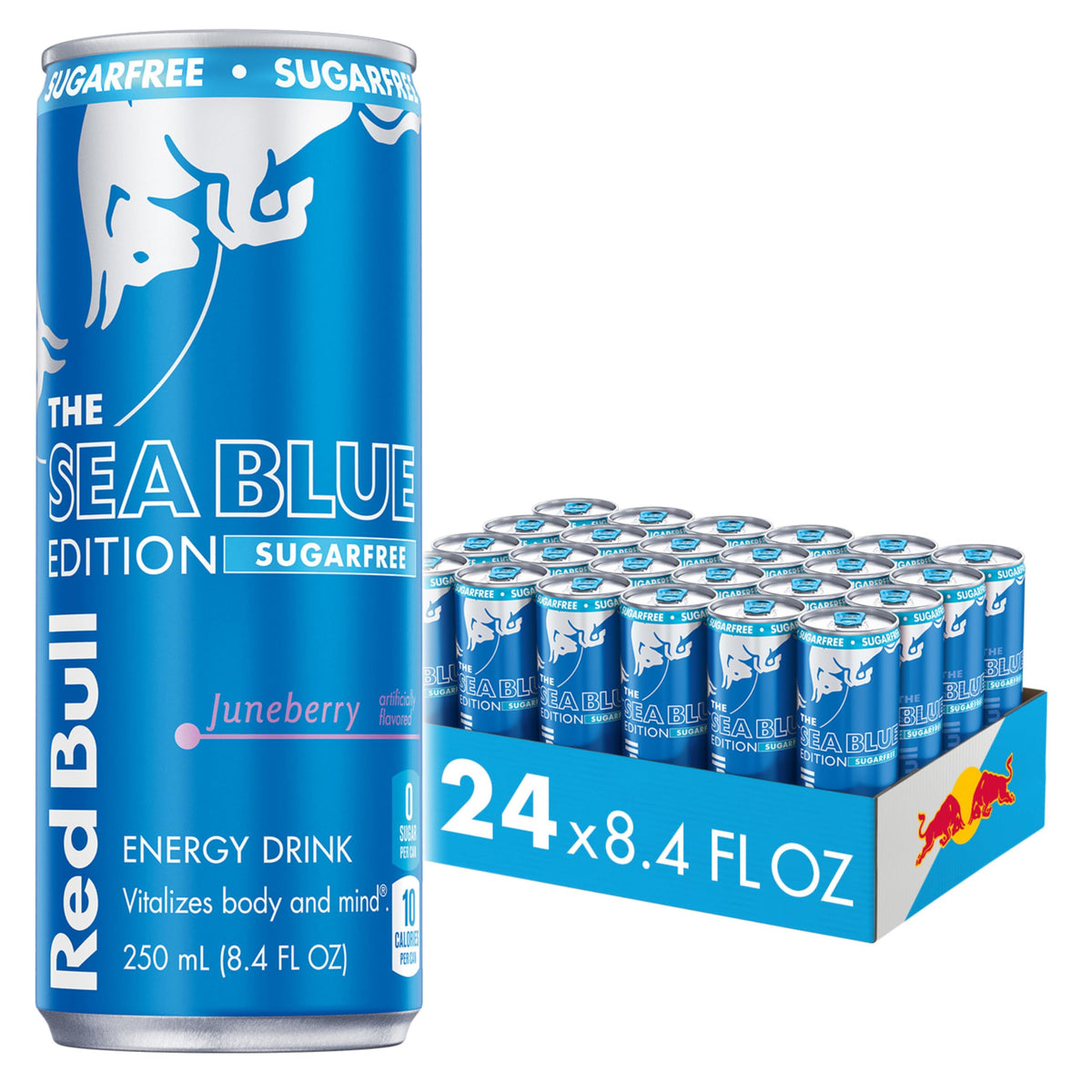 Red Bull Sea Blue Edition Sugar-Free Energy Drink – Juneberry, 80 mg Caffeine, 24-Can Pack