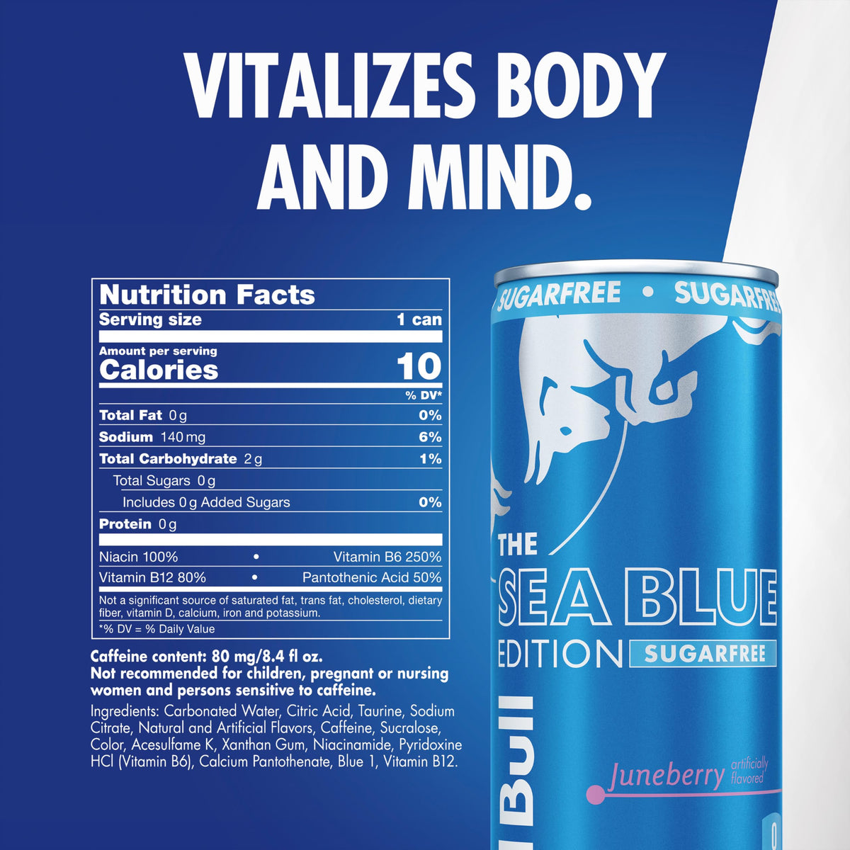 Red Bull Sea Blue Edition Sugar-Free Energy Drink – Juneberry, 80 mg Caffeine, 24-Can Pack