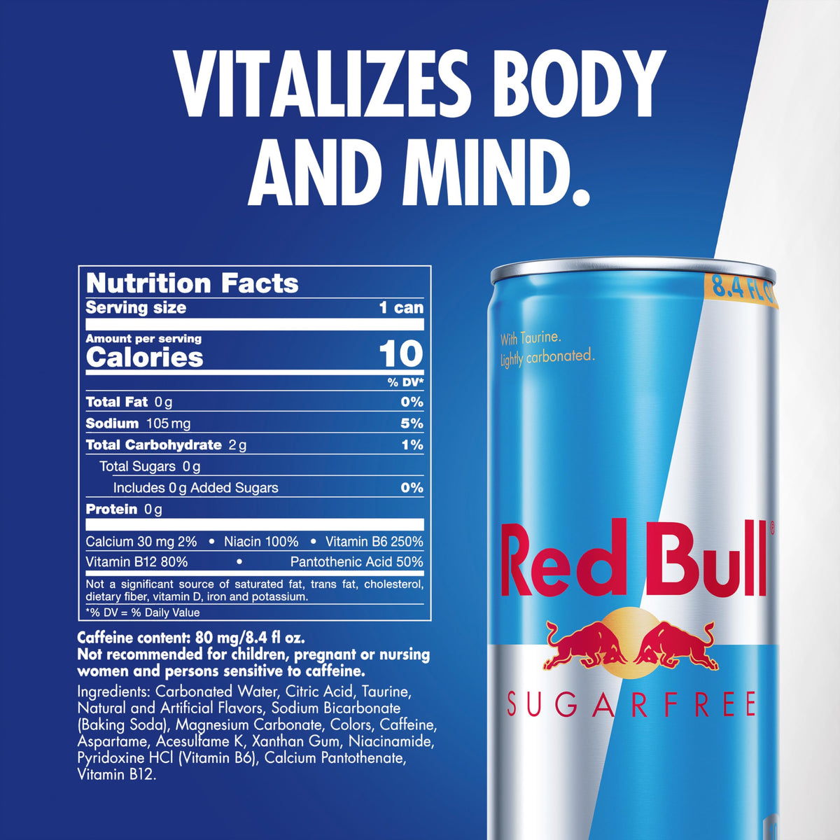 Red Bull Sugar Free Energy Drink – 80 mg Caffeine, Taurine & B Vitamins, 8.4 fl oz, Pack of 24 (6 x 4 cans)