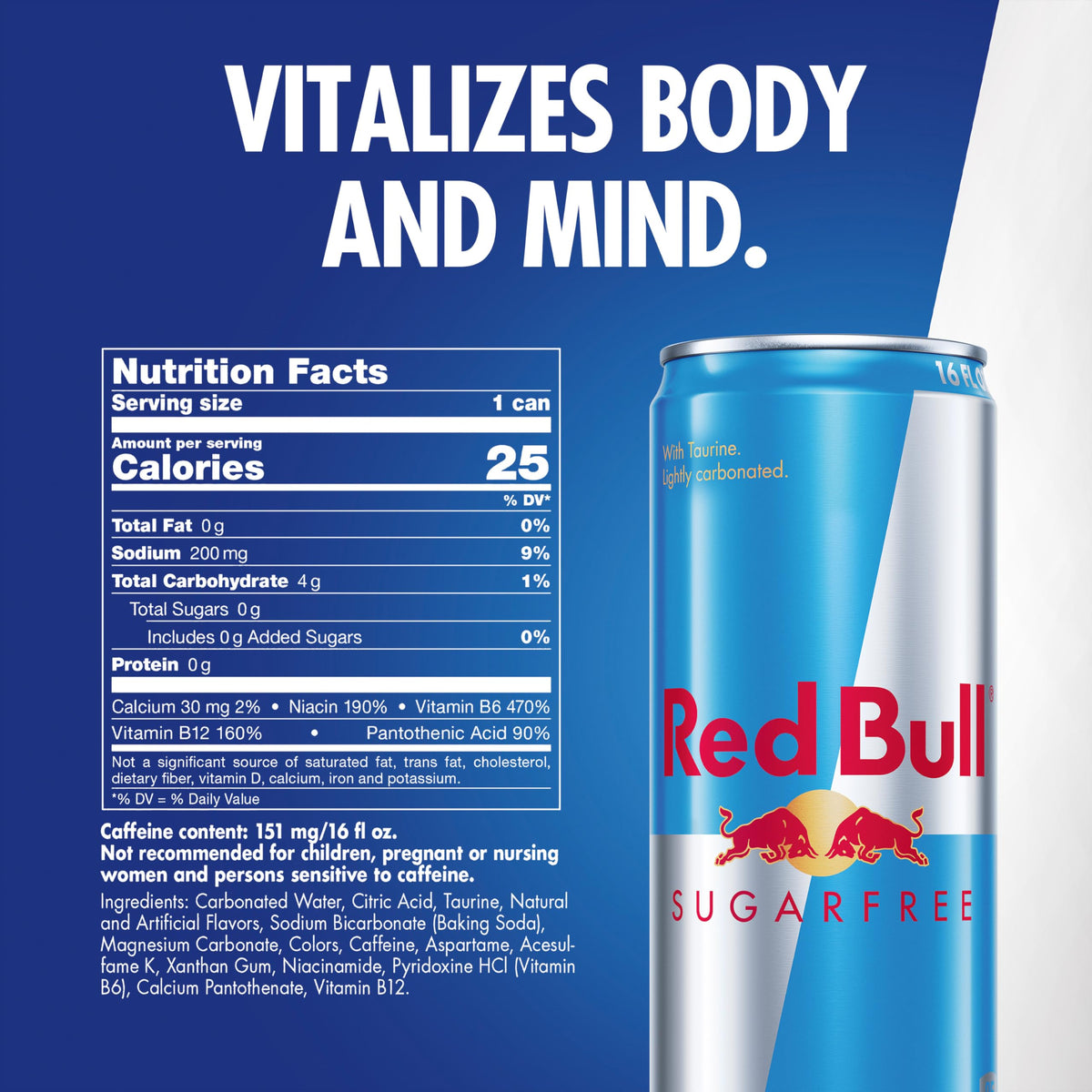 Red Bull Sugar Free Energy Drink - 151 mg Caffeine, Taurine & B Vitamins, 16 fl oz, Pack of 12 Cans