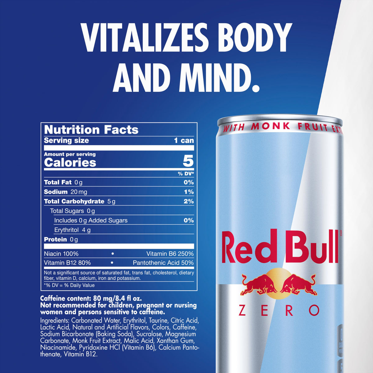 Red Bull Zero Energy Drink 8.4 fl oz | 80 mg Caffeine, Taurine & B Vitamins | Pack of 24