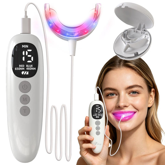 Red Light Therapy for Gums, Red & Blue LED Light Experience with 18 LEDs, Comfortable Silicone Mouthpiece, Portable Personal Oral Care for Gum Health Toothache Relief, Bleeding Gums