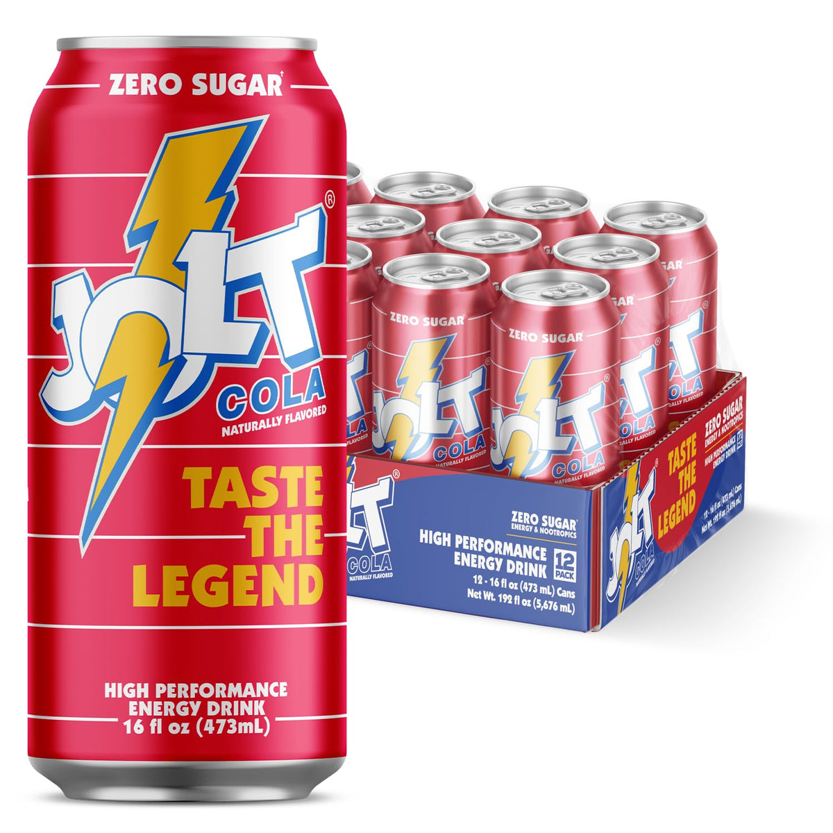 REDCON1 JOLT Cola Energy Drink – 200mg Caffeine, Zero Sugar, 16oz Can | Nootropics & B‑Vitamins