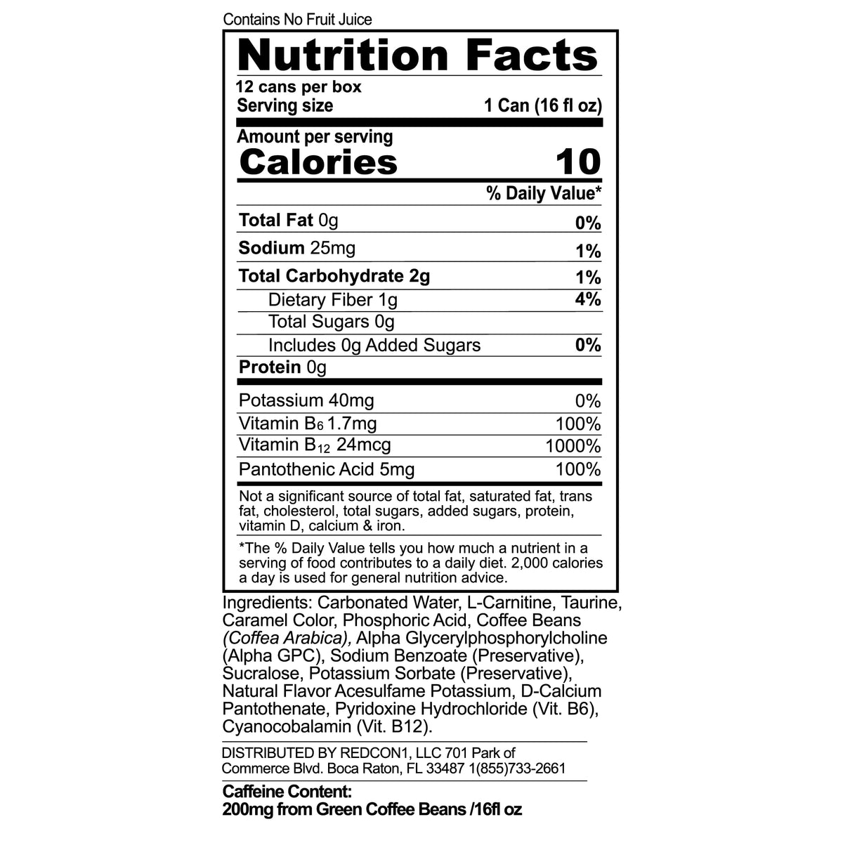 REDCON1 JOLT Cola Energy Drink – 200mg Caffeine, Zero Sugar, 16oz Can | Nootropics & B‑Vitamins