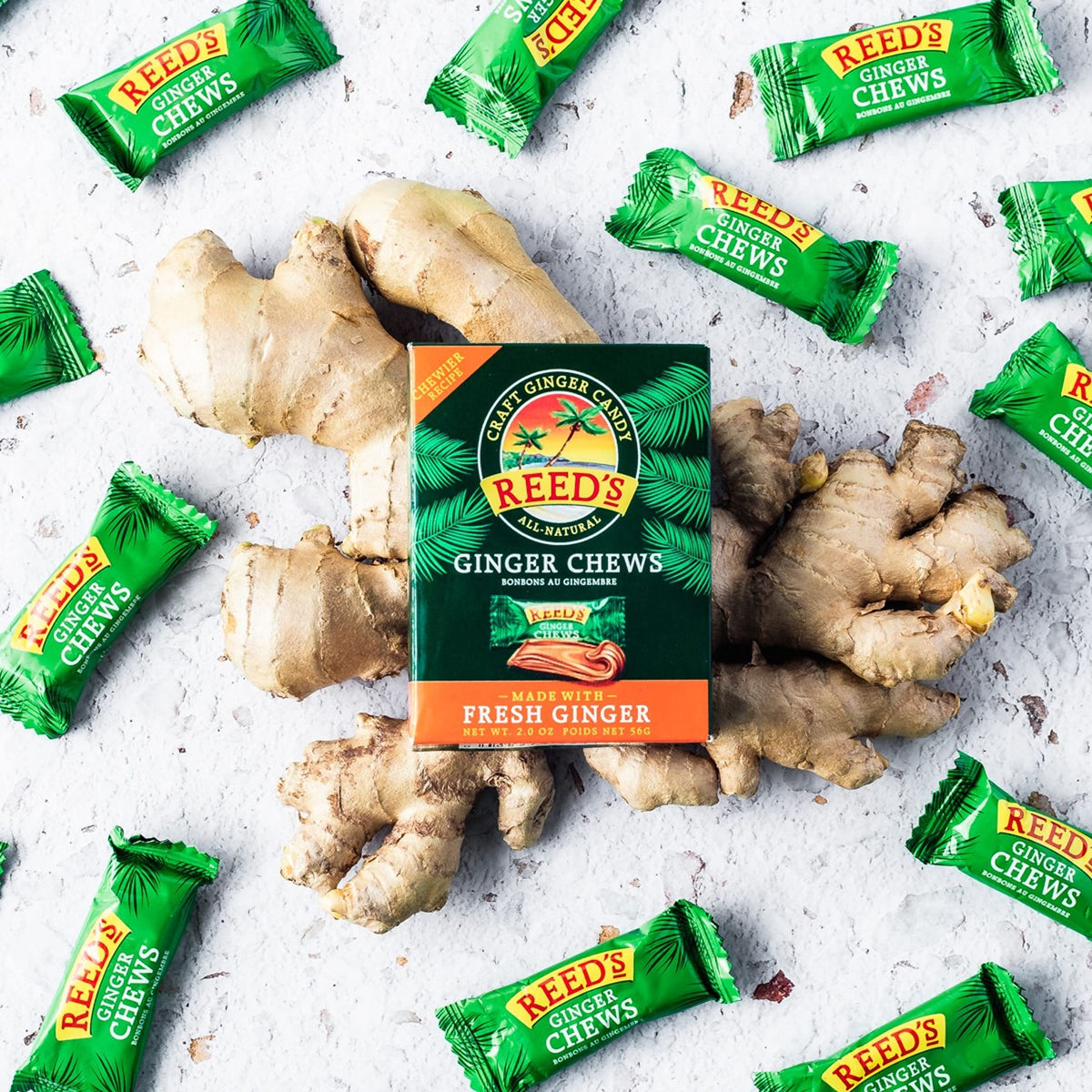 Reed's All Natural Ginger Chews – Vegan, Gluten-Free Ginger Candy (2oz Box, Pack of 20)