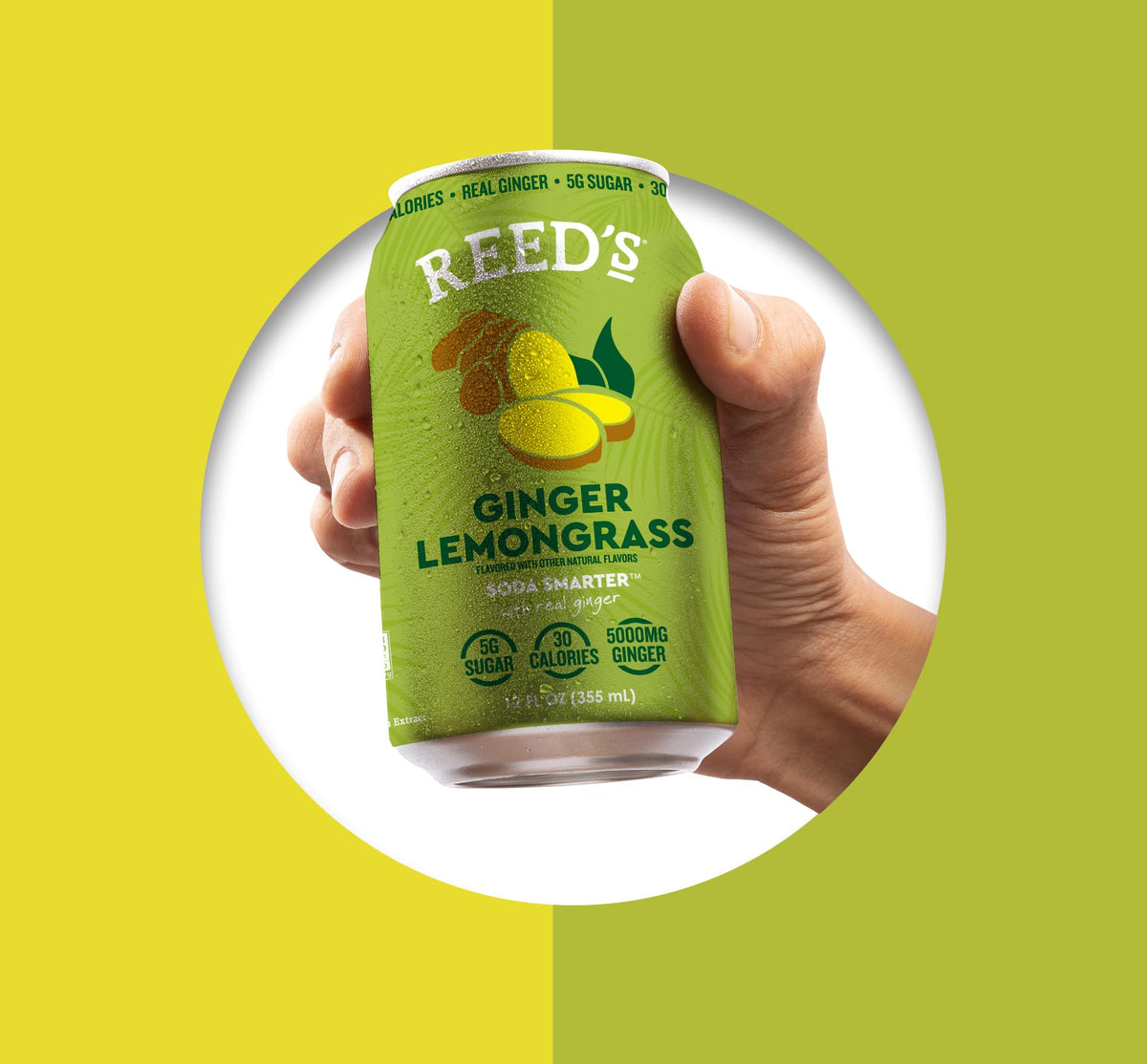 Reed's Ginger Lemongrass Functional Soda — Organic Ginger, Adaptogens & Prebiotics | 12oz Cans (12-Pack)