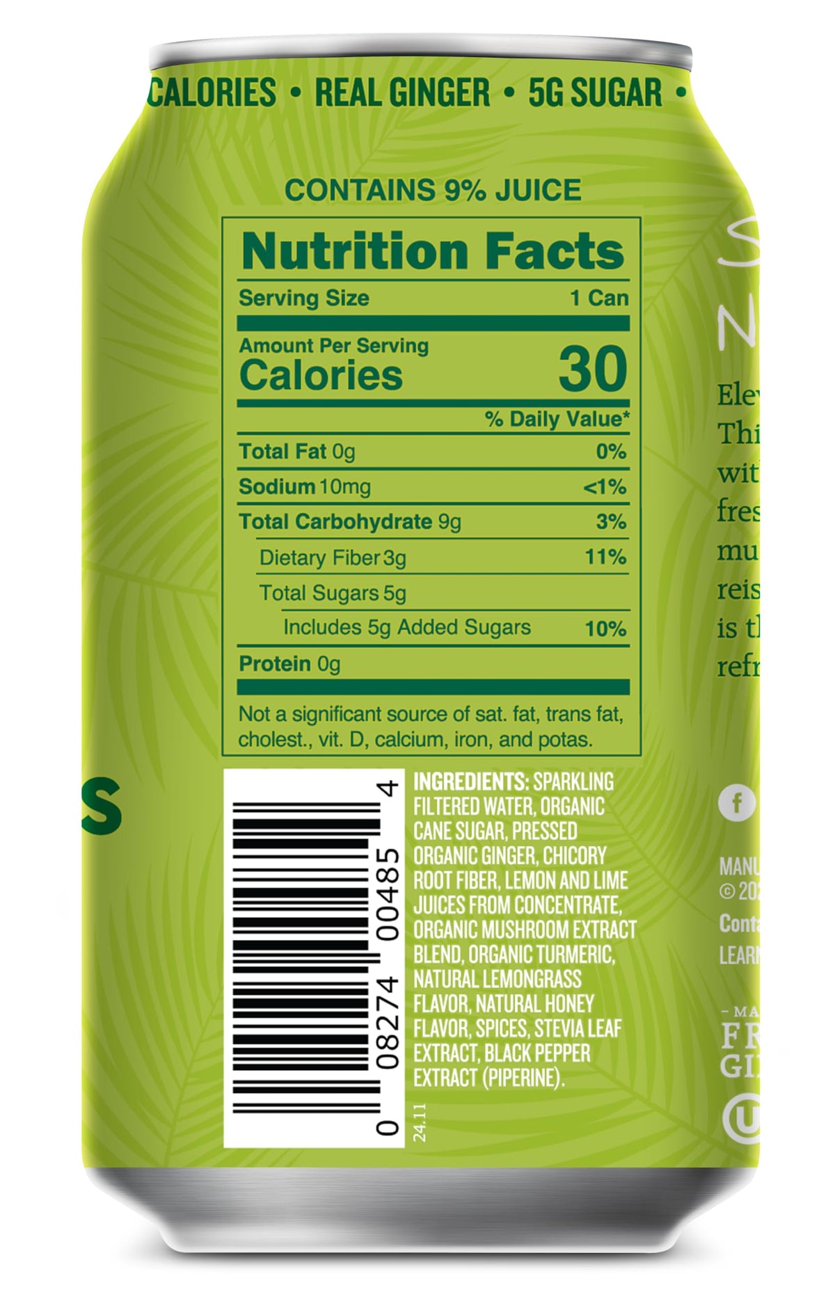 Reed's Ginger Lemongrass Functional Soda — Organic Ginger, Adaptogens & Prebiotics | 12oz Cans (12-Pack)