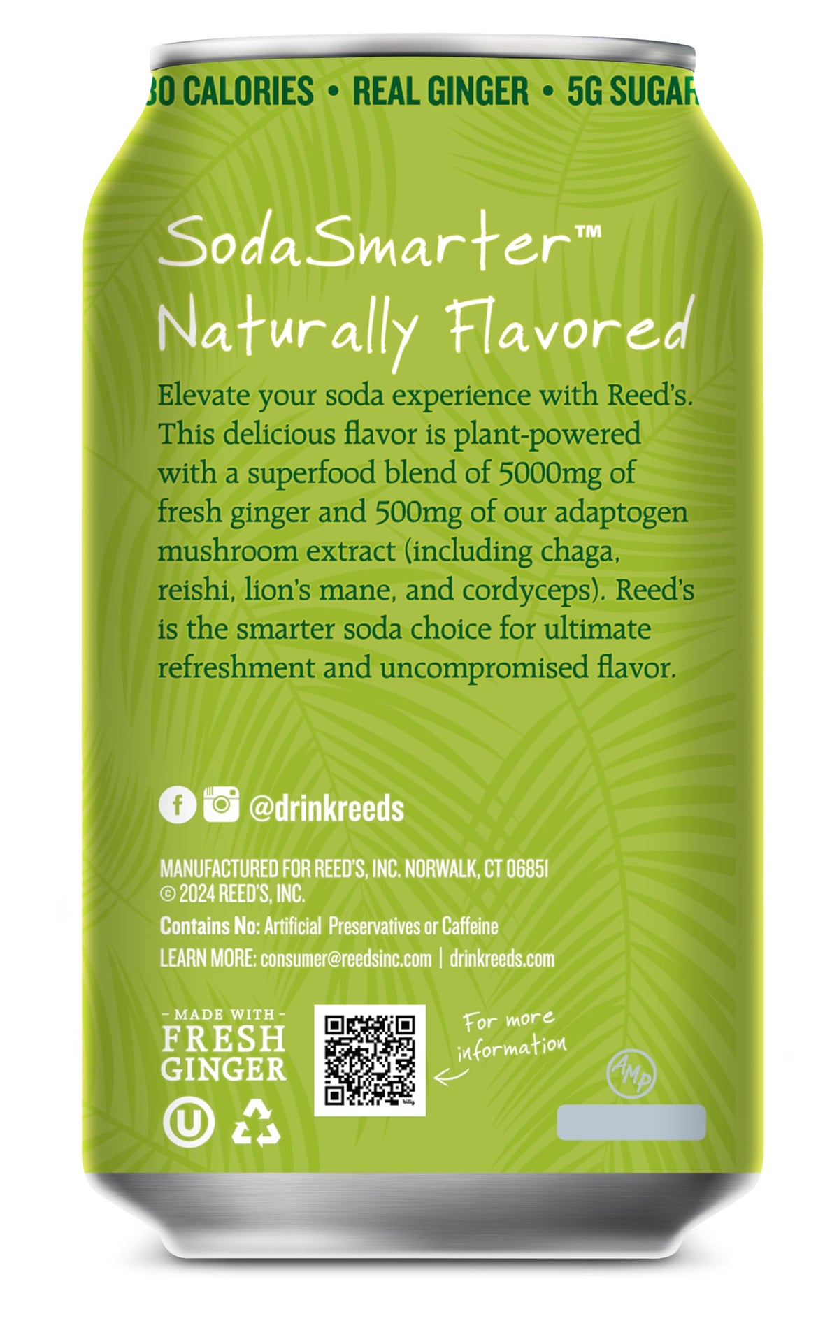 Reed's Ginger Lemongrass Functional Soda — Organic Ginger, Adaptogens & Prebiotics | 12oz Cans (12-Pack)