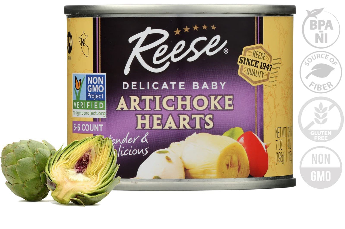 Reese Delicate Baby Artichoke Hearts – Non-GMO, Kosher, 7 oz (Pack of 12)