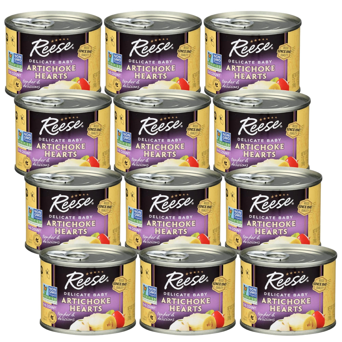 Reese Delicate Baby Artichoke Hearts – Non-GMO, Kosher, 7 oz (Pack of 12)