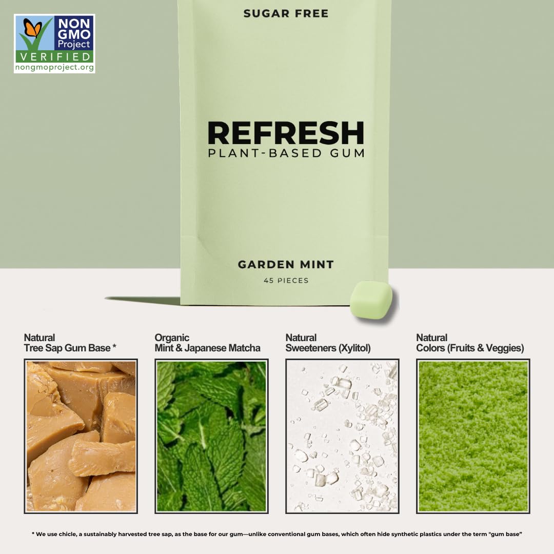 Refresh Gum Garden Mint – Sugar Free, Xylitol, Aspartame Free, Plastic Free Pouches
