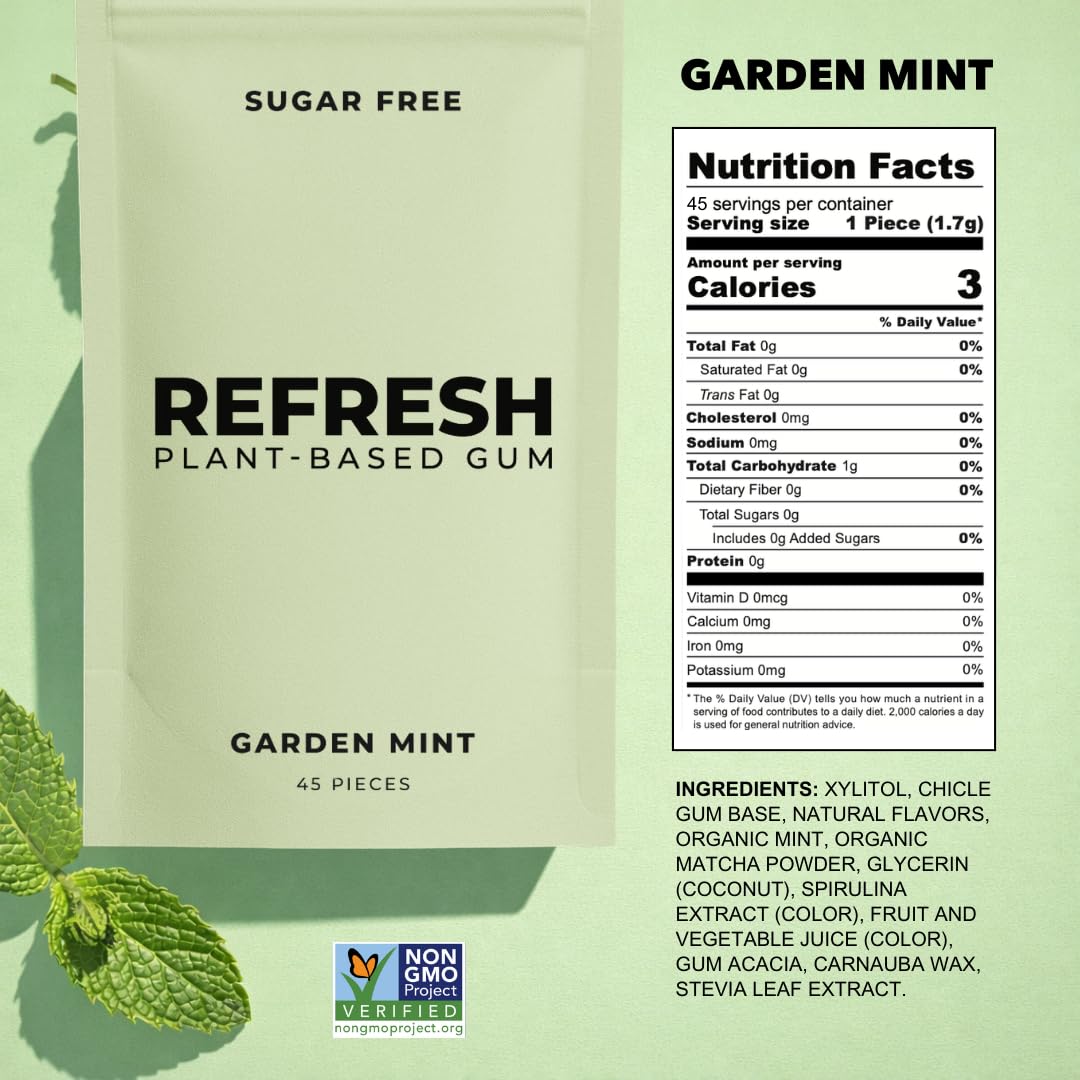 Refresh Gum Garden Mint – Sugar Free, Xylitol, Aspartame Free, Plastic Free Pouches