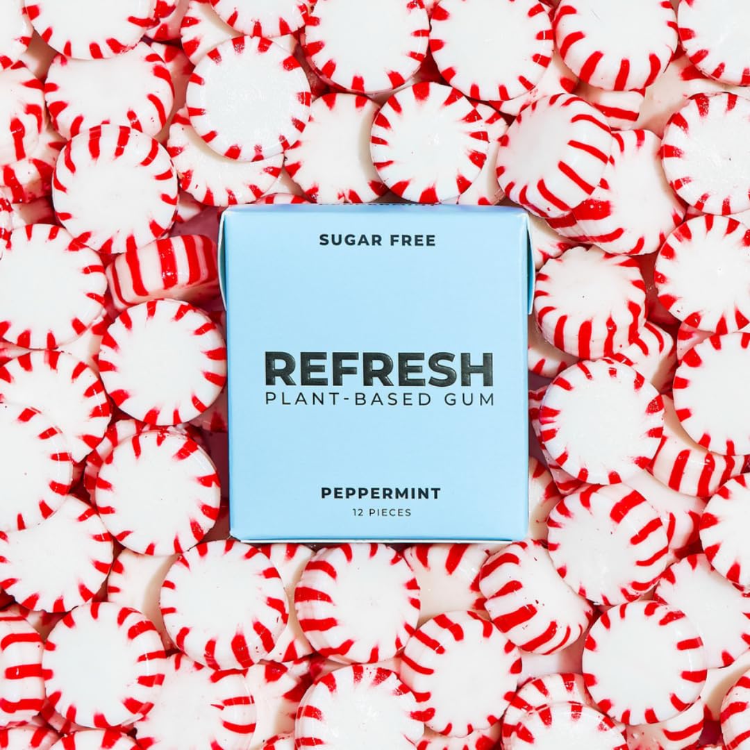 Refresh Gum Natural Xylitol Chewing Gum – Plastic Free, Organic, Vegan, Non-GMO, Gluten Free, Garden Mint, 12 Pack