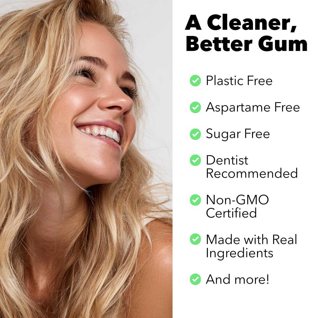 Refresh Gum Natural Xylitol Chewing Gum – Plastic Free, Organic, Vegan, Non-GMO, Gluten Free, Garden Mint, 12 Pack