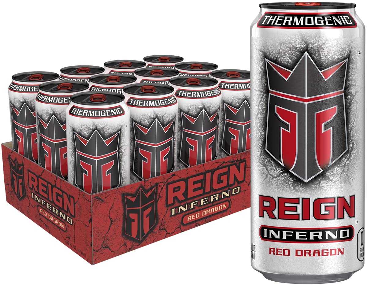 Reign Inferno Red Dragon Thermogenic Fuel – 300mg Caffeine, Zero Sugar, 16 Fl Oz (Pack of 12)