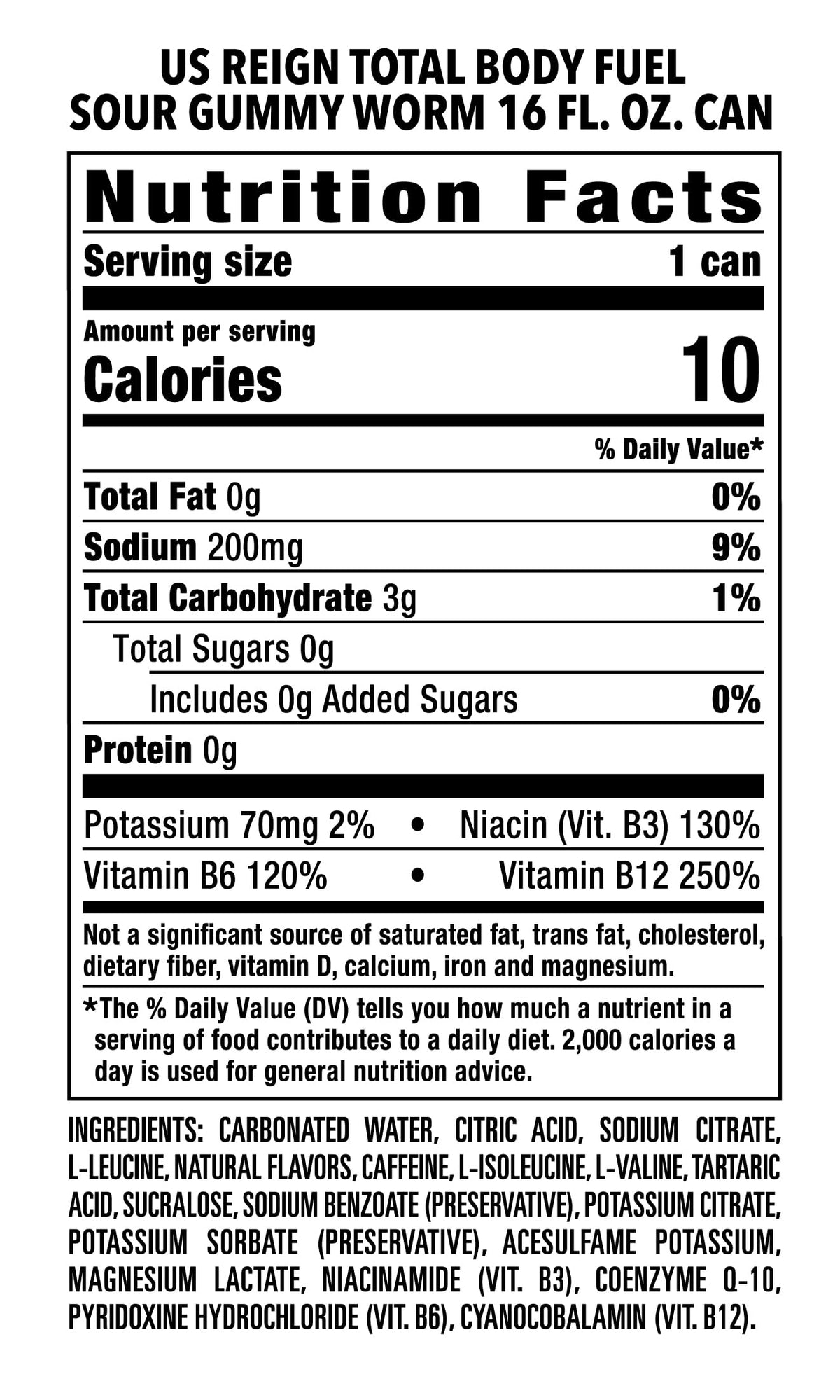 REIGN Sour Gummy Worm Total Body Fuel – 16 fl oz, Pack of 12 | Caffeine + BCAAs
