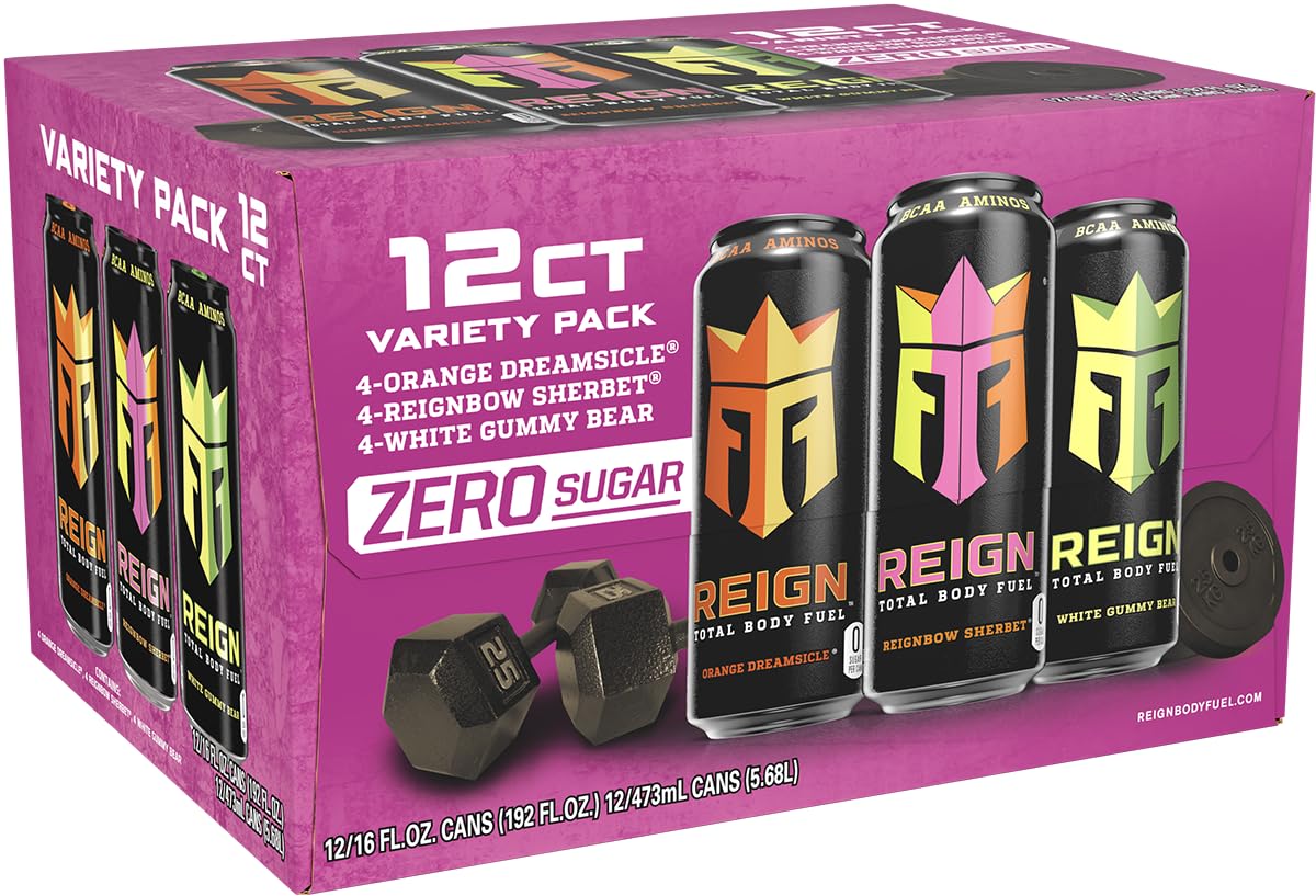 REIGN Total Body Fuel Variety Pack – 12x16oz (Orange Dreamsicle, Reignbow Sherbet, White Gummy Bear)
