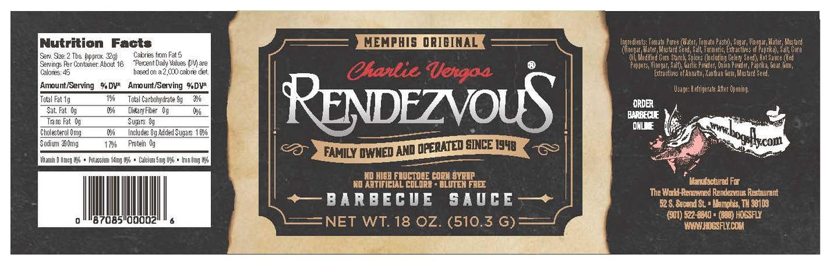 Rendezvous BBQ Sauce – Charlie Vergos Rendezvous Memphis Famous Barbecue Sauce 3-Pack, 18 oz Each