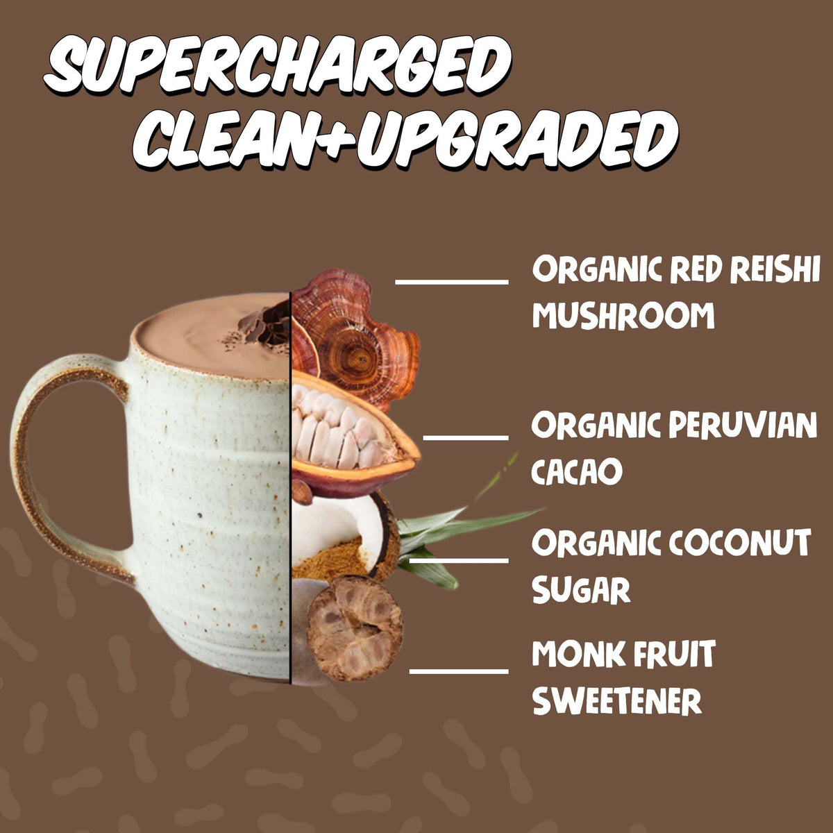 Renude Reishi Cacao Mushroom Hot Chocolate – Calming Magnesium Sleep Drink, 30 Servings