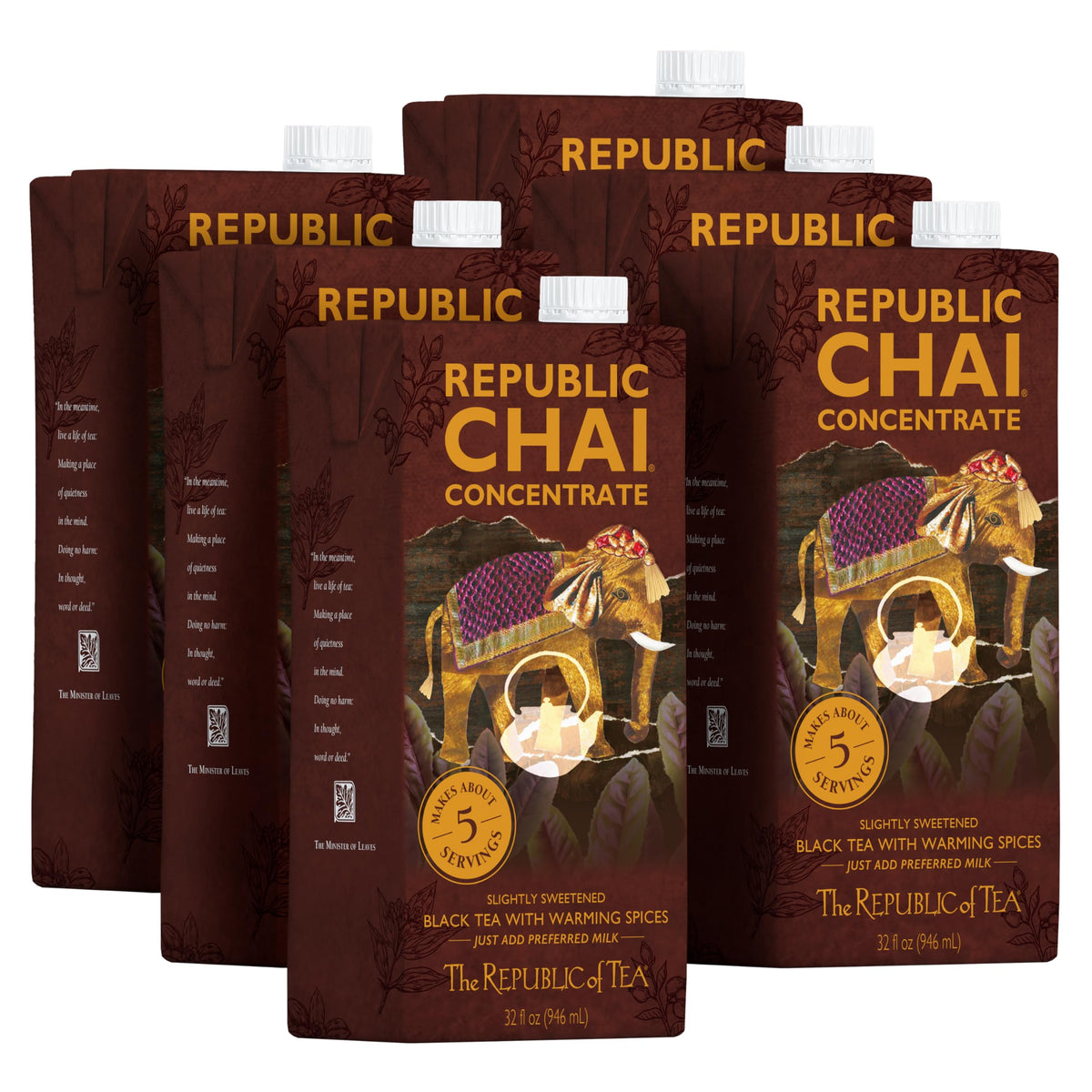 Republic Chai Black Tea Concentrate – 6 Cartons, 32 oz each | Chai Latte Mix, Naturally Caffeinated, Gluten Free