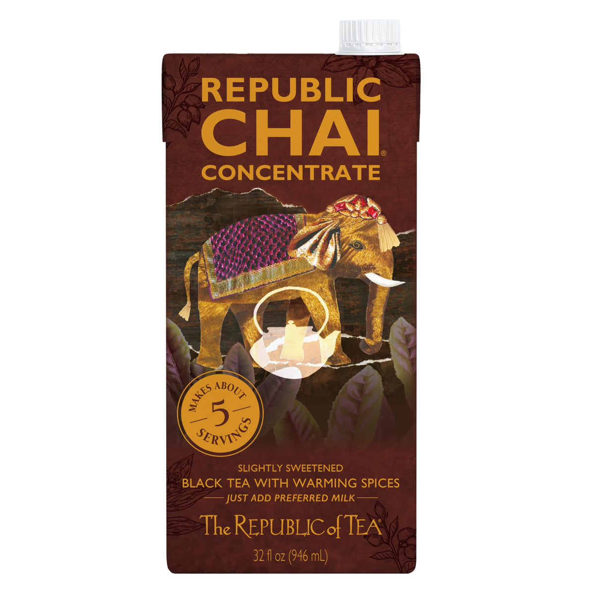 Republic Chai Black Tea Concentrate – 6 Cartons, 32 oz each | Chai Latte Mix, Naturally Caffeinated, Gluten Free