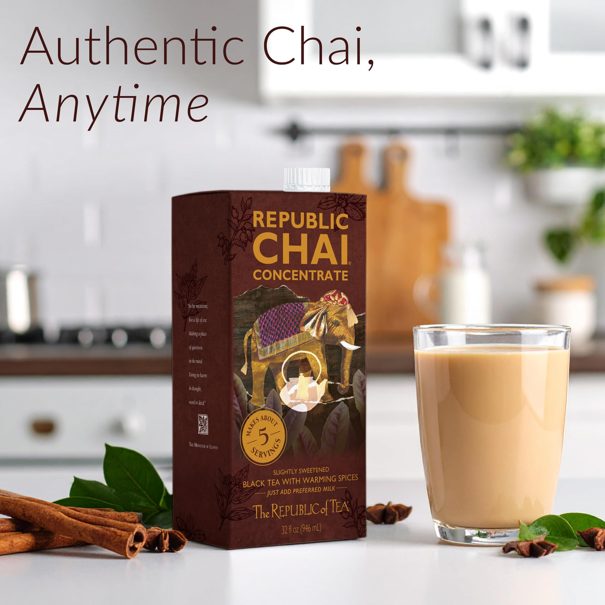 Republic Chai Black Tea Concentrate – 6 Cartons, 32 oz each | Chai Latte Mix, Naturally Caffeinated, Gluten Free