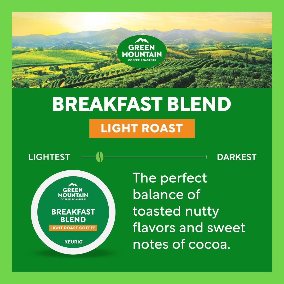 Green Mountain Coffee Roasters Breakfast Blend K-Cup Pods | Light Roast, 48 ct