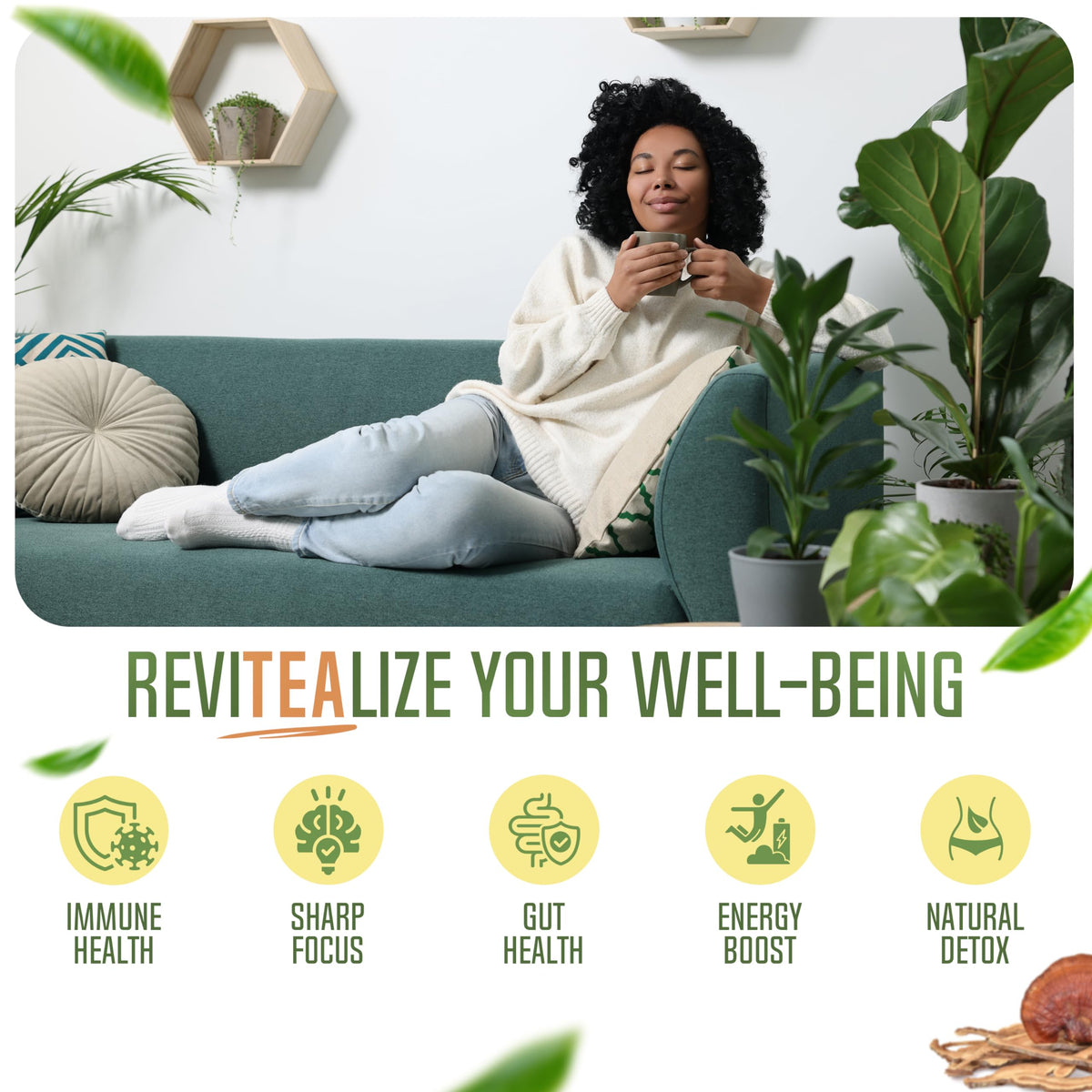 Revitealize Matcha Mushroom Powder Latte Blend – Organic Ceremonial Grade Matcha, 30 Servings