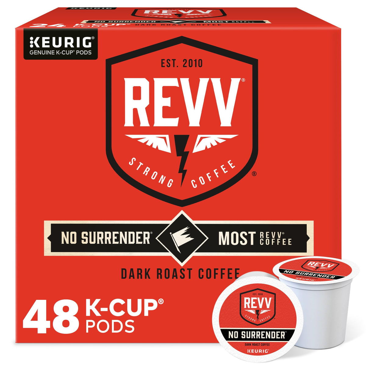 REVV No Surrender Keurig Pods – Dark Roast Coffee, 48-Count | Orthodox Union Kosher