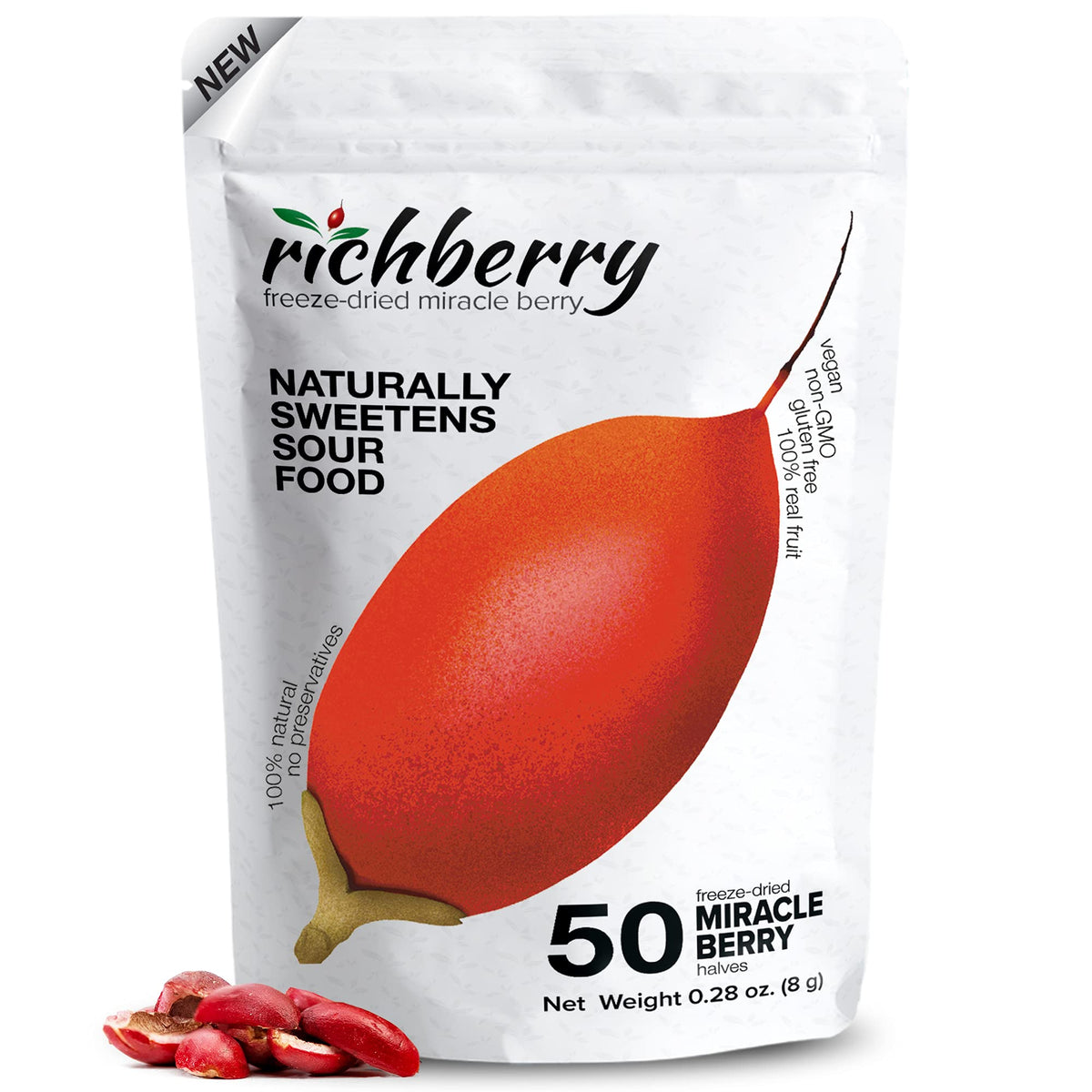 Richberry Miracle Berry – 50 Freeze-Dried Halves | Naturally Sweetens Sour Foods
