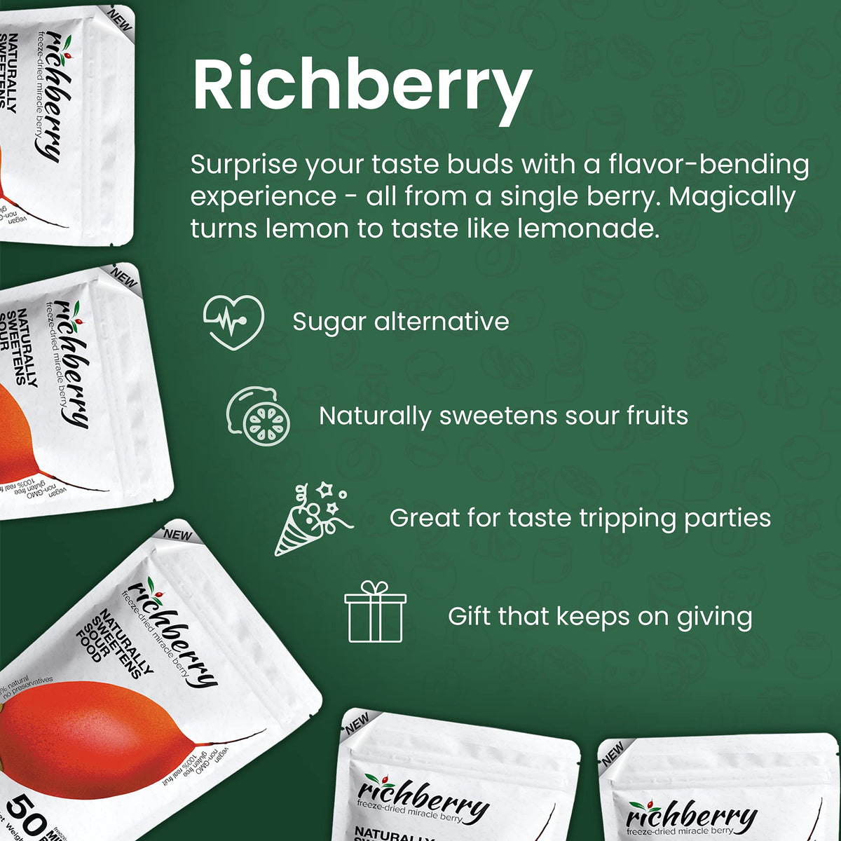 Richberry Miracle Berry – 50 Freeze-Dried Halves | Naturally Sweetens Sour Foods