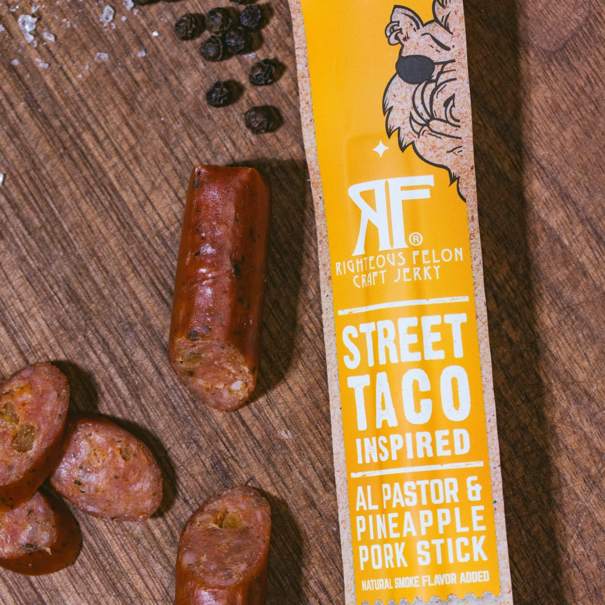 Righteous Felon Meat Sticks — 100% Pasture Raised Pork, 8g Protein per Stick, Keto Gluten-Free Low Sugar | Street Taco Pork Sticks 10 Count