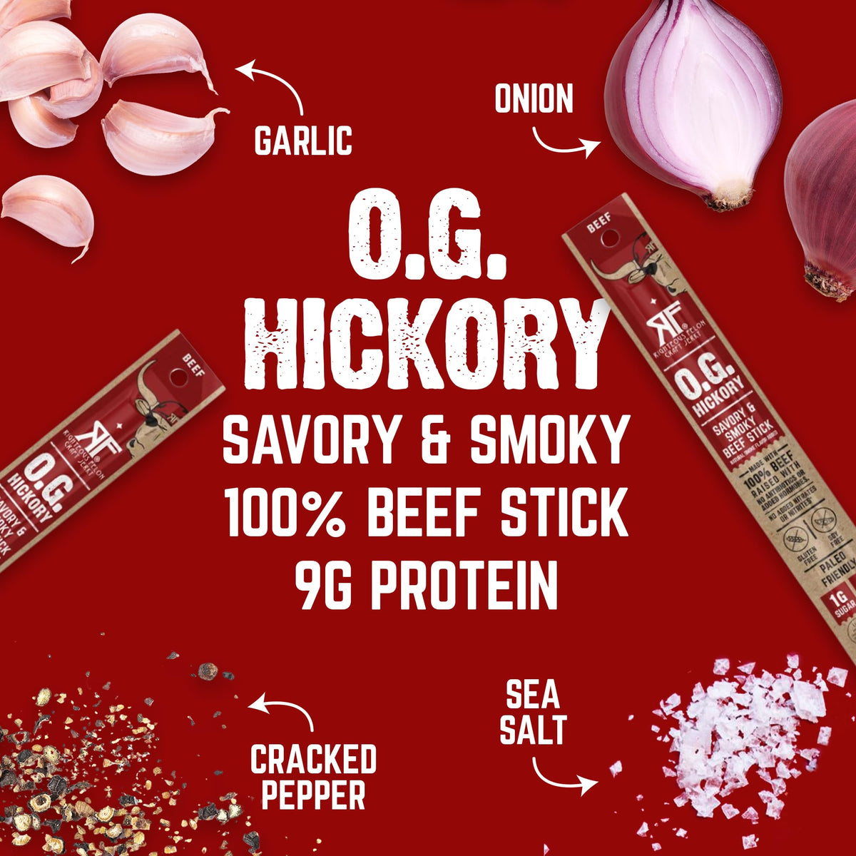 Righteous Felon Meat Sticks – 9g Protein/Stick, 100% Grass-Fed Beef, Keto & Gluten-Free, OG Hickory