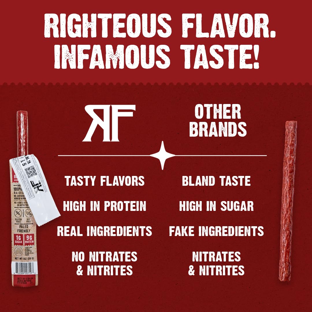 Righteous Felon Meat Sticks – 9g Protein/Stick, 100% Grass-Fed Beef, Keto & Gluten-Free, OG Hickory