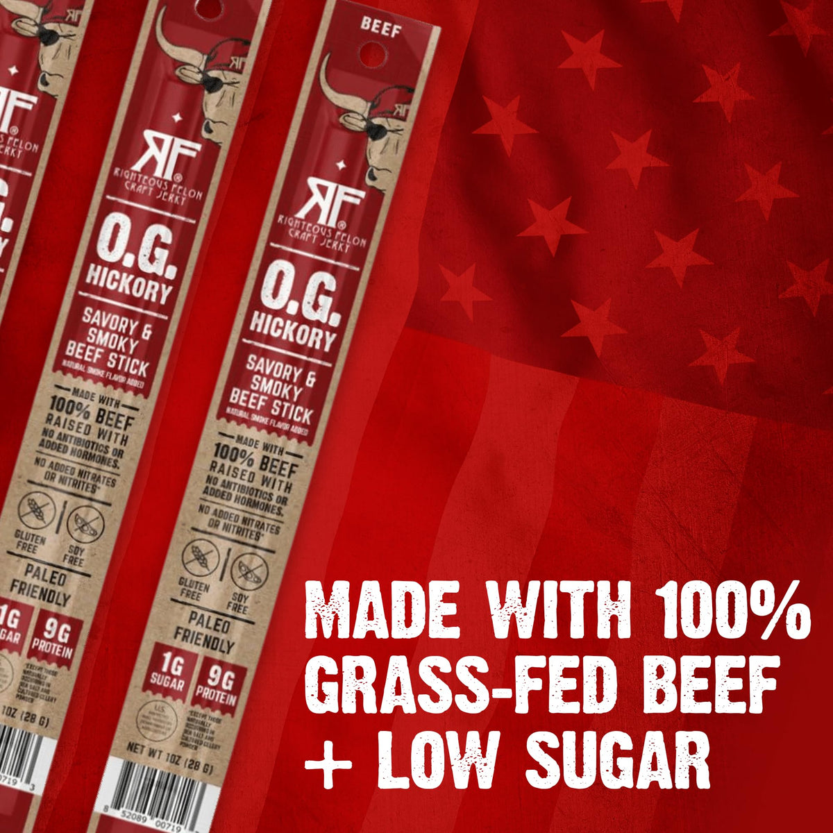 Righteous Felon Mini Meat Sticks – OG Hickory, 24 Count | 100% Grass-Fed Beef, Keto, Gluten-Free