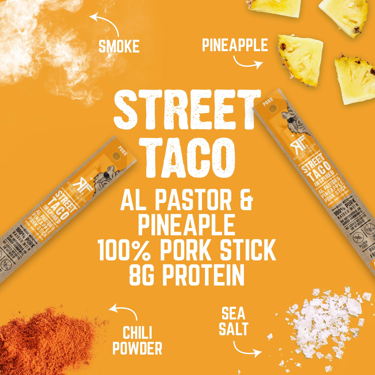 Righteous Felon Meat Sticks — 100% Pasture Raised Pork, 8g Protein per Stick, Keto Gluten-Free Low Sugar | Street Taco Pork Sticks 10 Count