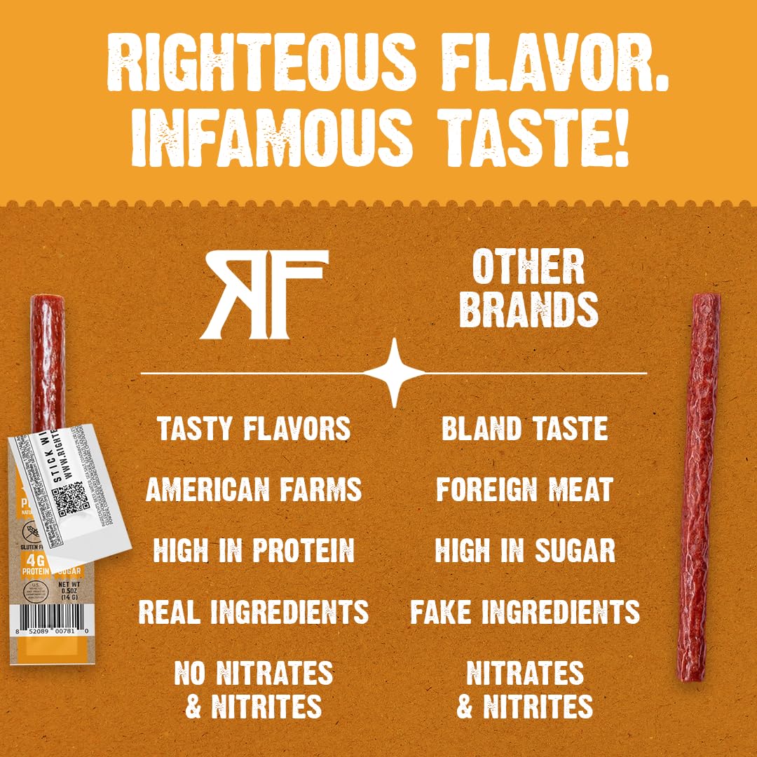 Righteous Felon Mini Meat Sticks – 100% Pork, Street Taco Flavor | Keto, Gluten Free, Low Sugar, High Protein, 24 Count