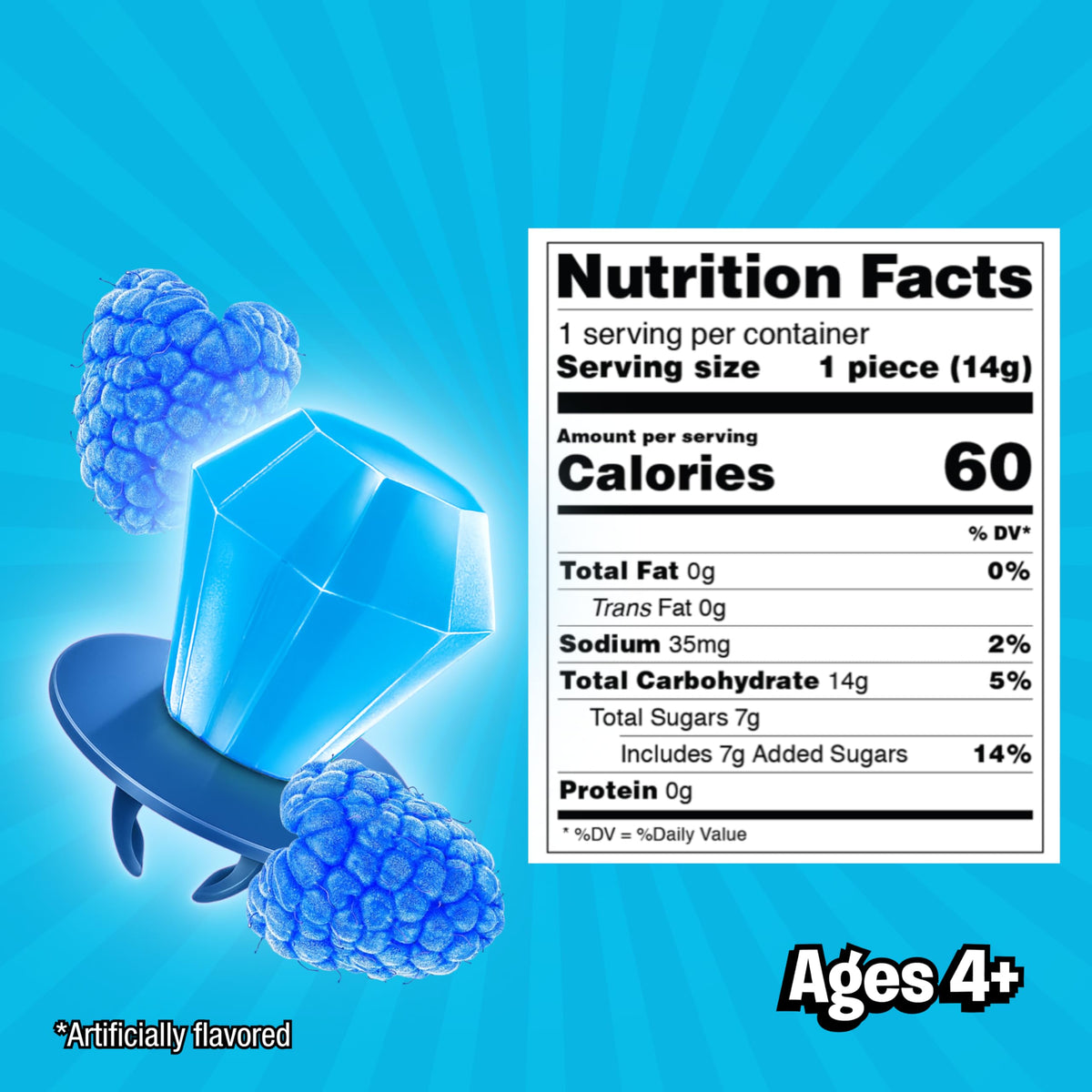 Ring Pop Colorfest Blue Raspberry Lollipops – 70 Count Bulk Wearable Candy Gems