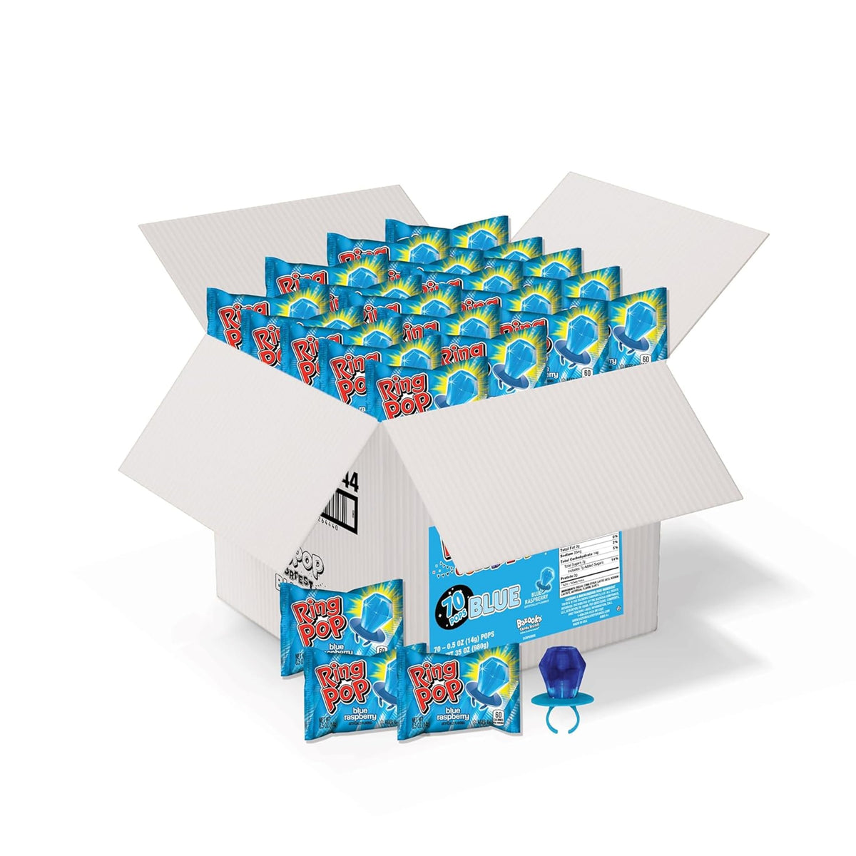 Ring Pop Colorfest Blue Raspberry Lollipops – 70 Count Bulk Wearable Candy Gems