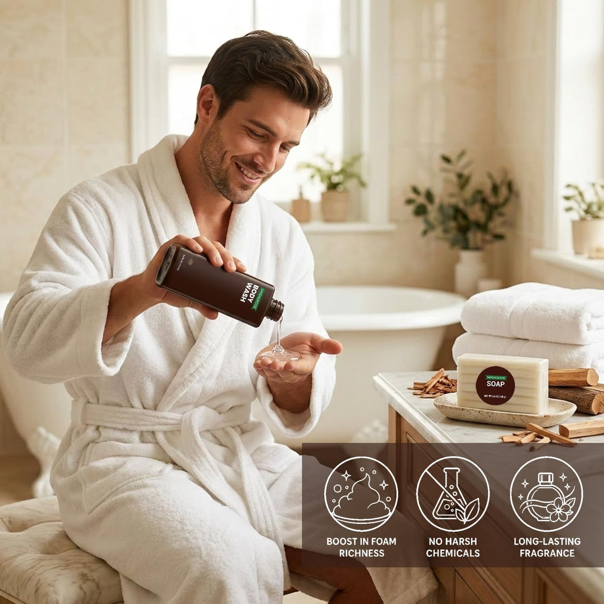 Rinse & Robust Gifts for Men 10Pcs Gift baskets for Men, Sandalwood Bath and Body Works Men Gifts for Birthday for Dad Boyfriend Husband