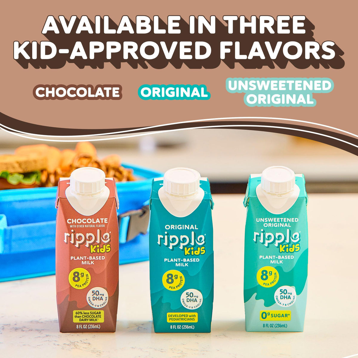 Ripple Kids Chocolate Plant Based Milk – 8 Fl Oz (Pack of 12) | 8 g Pea Protein, Shelf-Stable, Pediatrician-Recommended, Vegan & Non-GMO