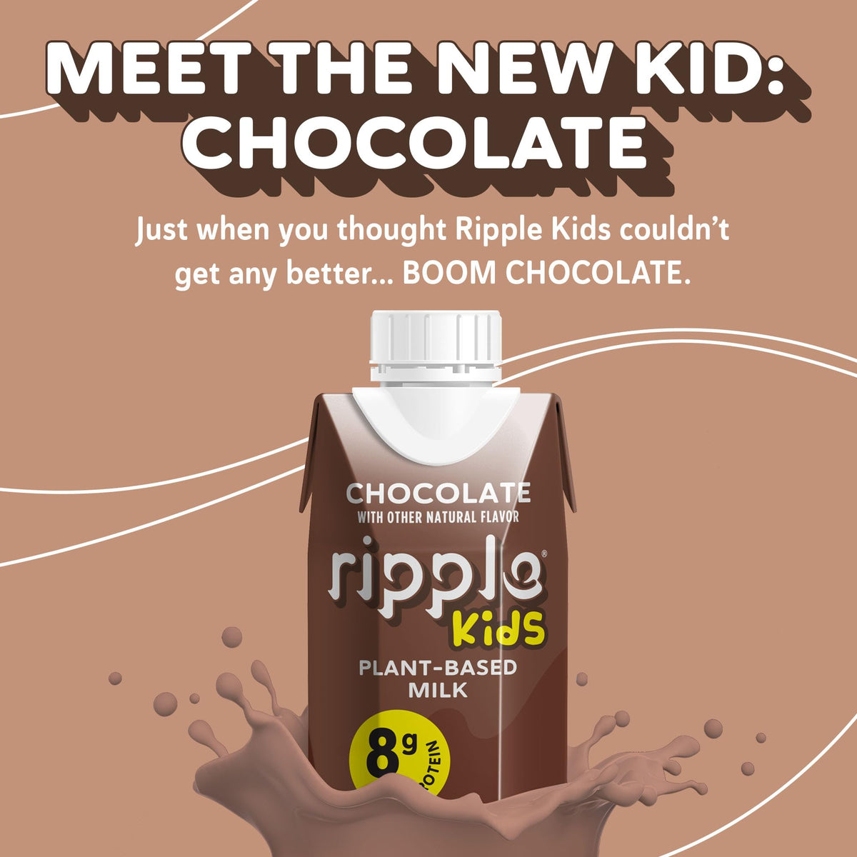 Ripple Kids Chocolate Plant Based Milk – 8 Fl Oz (Pack of 12) | 8 g Pea Protein, Shelf-Stable, Pediatrician-Recommended, Vegan & Non-GMO